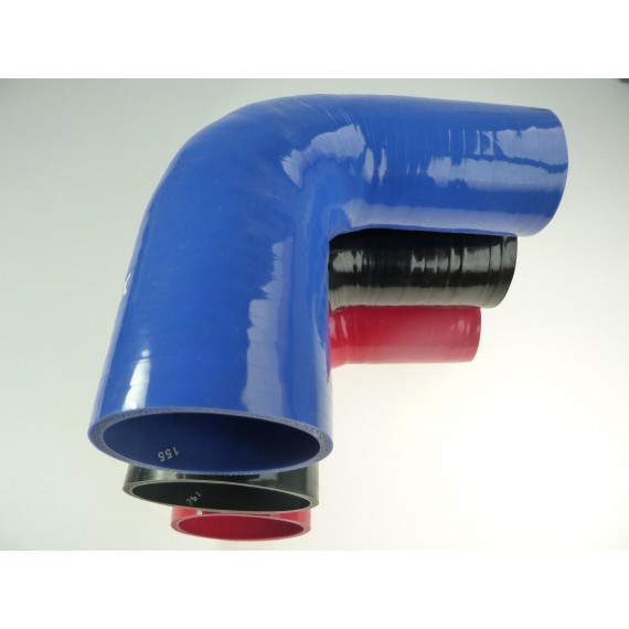 Réducteur silicone coudé 90° Ø60→76 mm longueur 125 mm VMQ 4 plis polyester