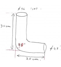  Réducteur 90° Diamètre 48-56mm Longueur 200x300mm silicone