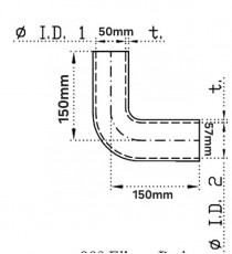 Réducteur 90° 50-57mm Lg150mm silicone + revêtement intérieur hydrocarbure