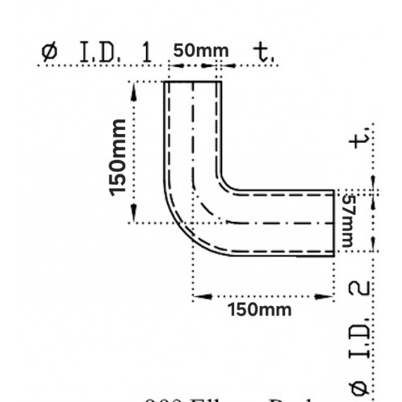 Réducteur 90° 50-57mm Lg150mm silicone + revêtement intérieur hydrocarbure
