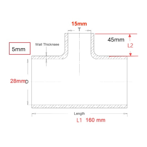 Durite de Chauffage Silicone Mercedes Citaro - T de Dérivation D28/15/28mm L160mm - Équivalent OEM A0029977274