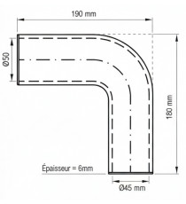 Durite Silicone Coude 90° Ø45/50mm - 190x180mm - 4 Plis Renforcé VMQ