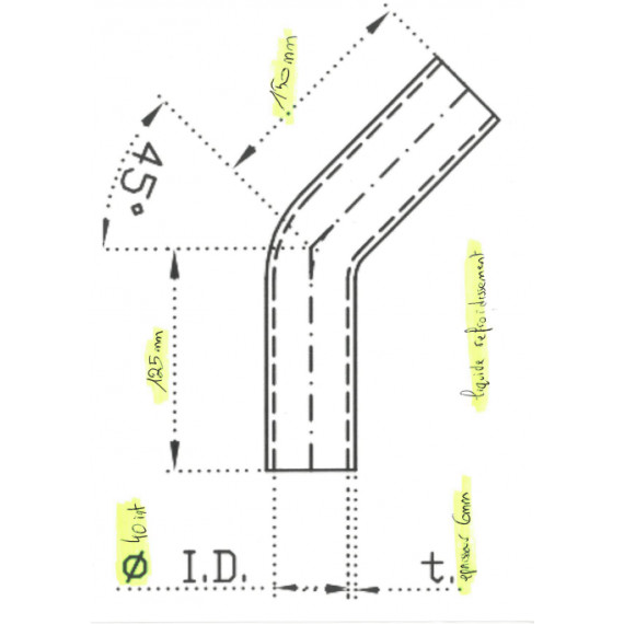 Durite Silicone Coudée 45° Ø40mm L1-125mm L2-150mm REDOX 5 Plis VMQ