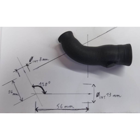 Coude 45° réducteur 8-13mm Lg 24x56mm silicone VMQ / polyester 3 plis 4mm coloris noir